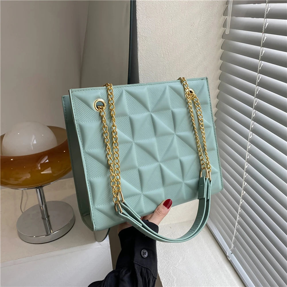 Large Capacity Women's Lozenge Shoulder Bag Casual Diamond Chain Crossbody Tote