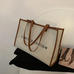 Large Capacity Women Shoulder Bags Handbags Contrast Canvas Tote Bags