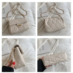 Lingge Chain Shoulder Bag for Women Casual Underarm Crossbody Bag Solid Square