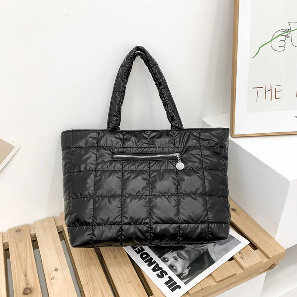Lingge Ladies Shoulder Bag Large Capacity Handbags Solid Nylon High Bag