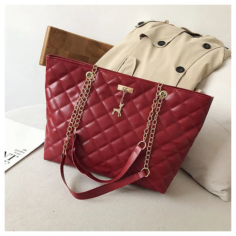Large Capacity Women Chain Shoulder Bags PU Leather Solid Bags
