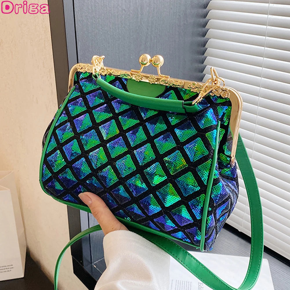Mini Lingge Shoulder Bag Sequins Crossbody Bag Pu Leather