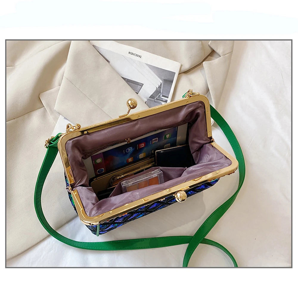 Mini Lingge Shoulder Bag Sequins Crossbody Bag Pu Leather