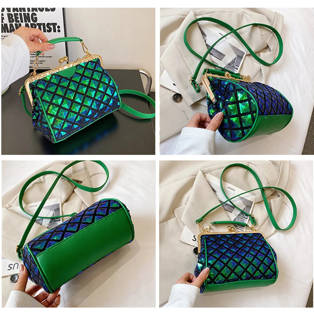 Mini Lingge Shoulder Bag Sequins Crossbody Bag Pu Leather