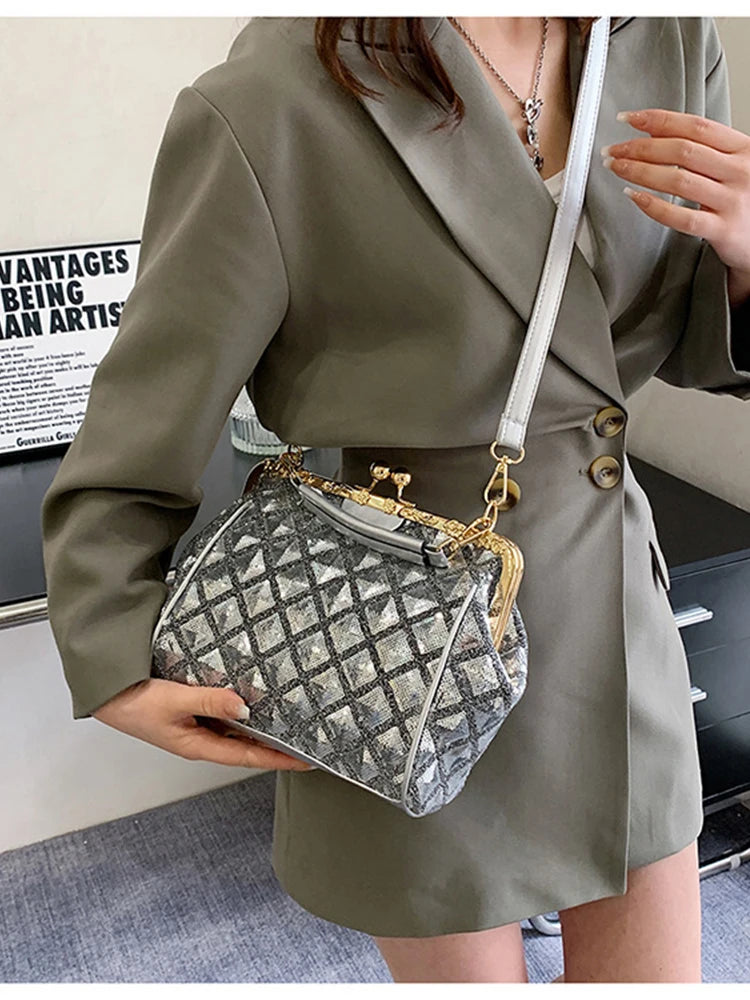 Mini Lingge Shoulder Bag Sequins Crossbody Bag Pu Leather