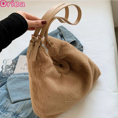 Plush Underarm Shoulder Bag Women Handbag Large Tote Solid Bag