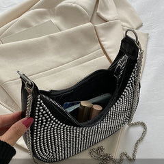 Women's Rhinestone Chain Crossbody Bag Dumpling Type