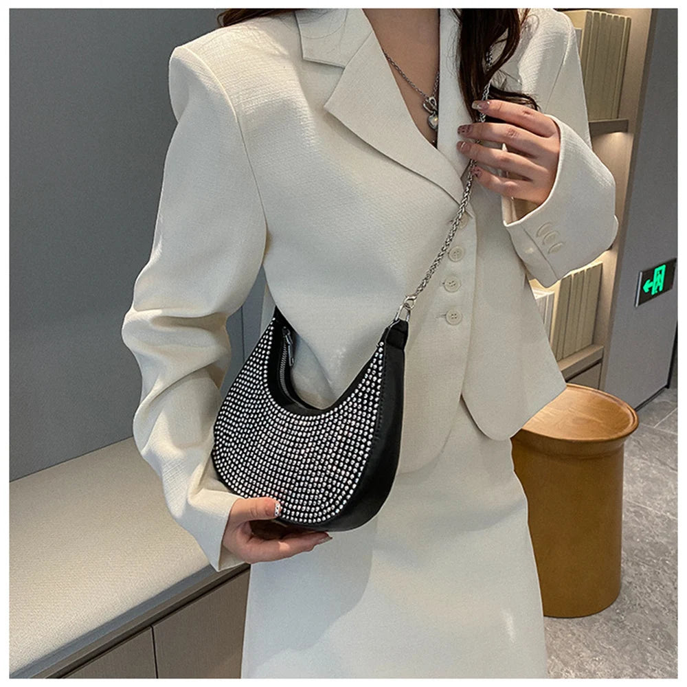 Women's Rhinestone Chain Crossbody Bag Dumpling Type