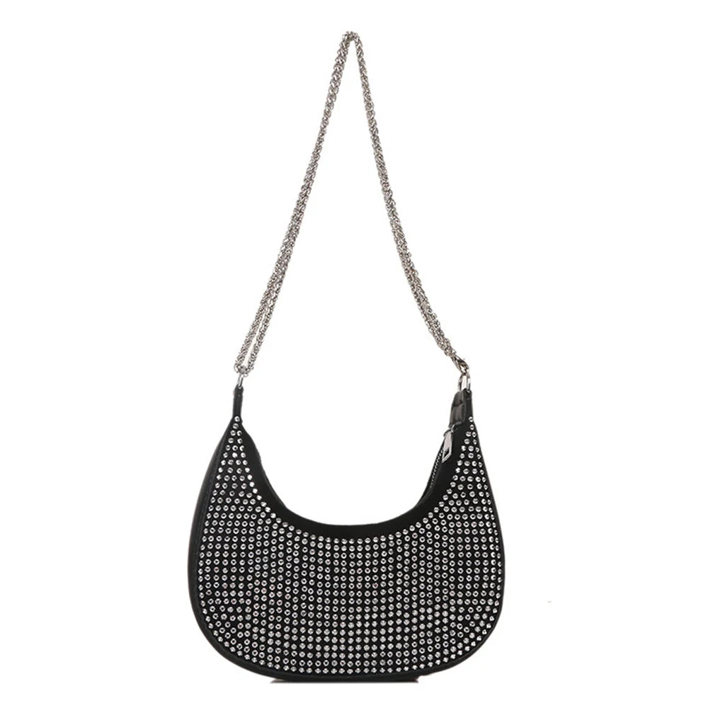 Women's Rhinestone Chain Crossbody Bag Dumpling Type