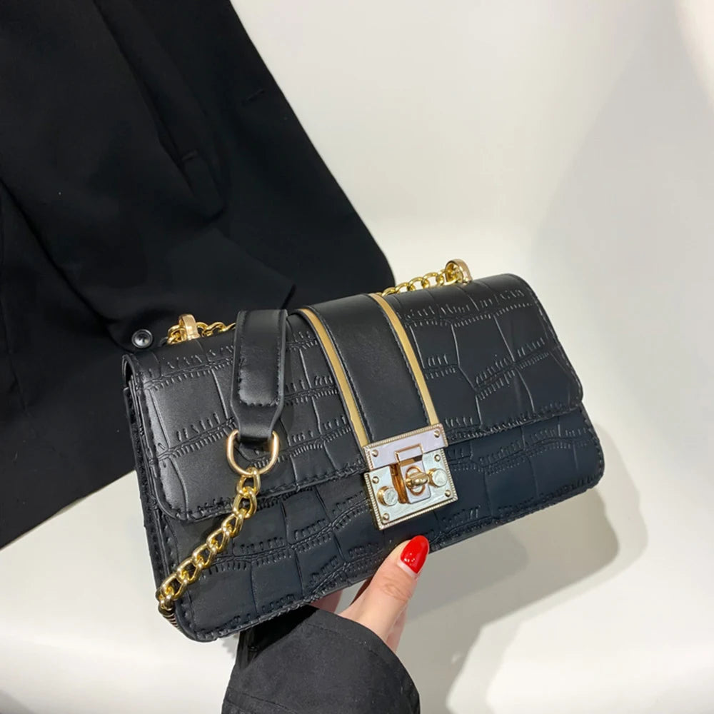 Crossbody Shoulder Bag Chain Handbag Embossing Square Design
