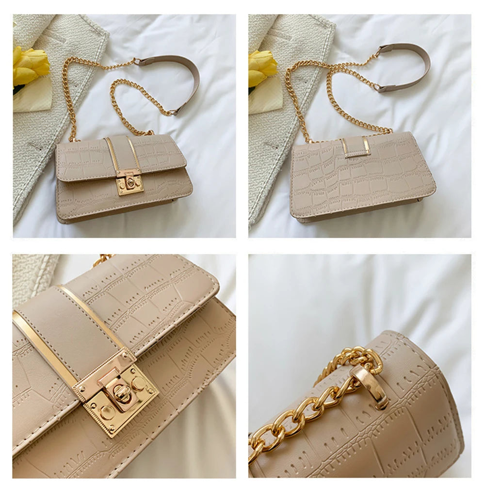 Crossbody Shoulder Bag Chain Handbag Embossing Square Design