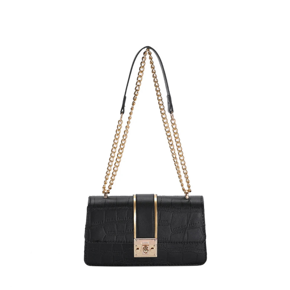 Crossbody Shoulder Bag Chain Handbag Embossing Square Design