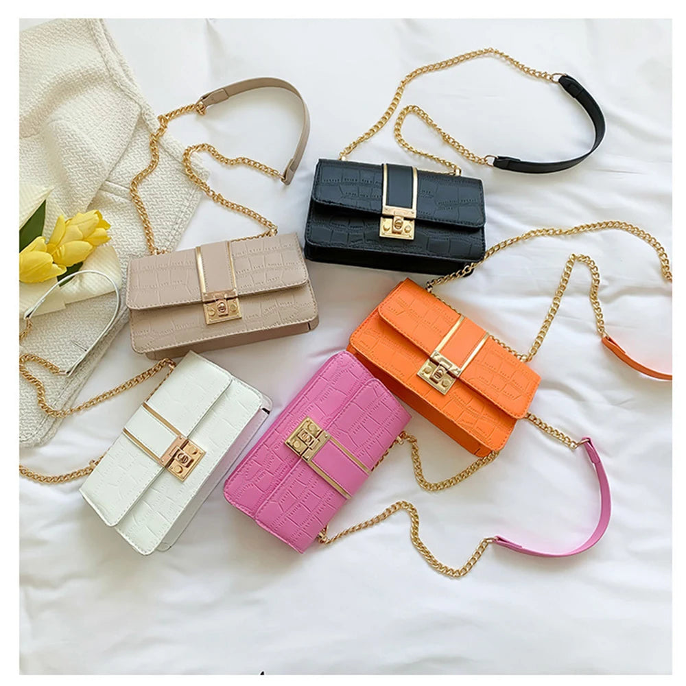 Crossbody Shoulder Bag Chain Handbag Embossing Square Design