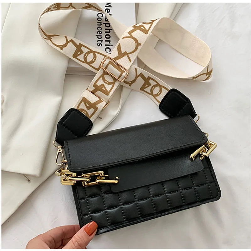 Pure Women Shoulder Bags Thick Chain Portable Square Handbags