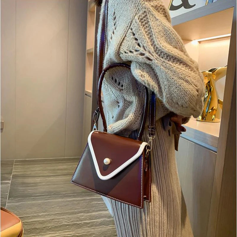 Solid Pu Leather Crossbody Bag Women Shoulder Bags Mini Square Purse Trapezoid