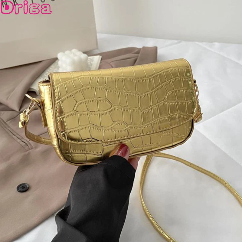 Square Shoulder Bags Women Temperament Handbags Stone Grain Messenger Bags