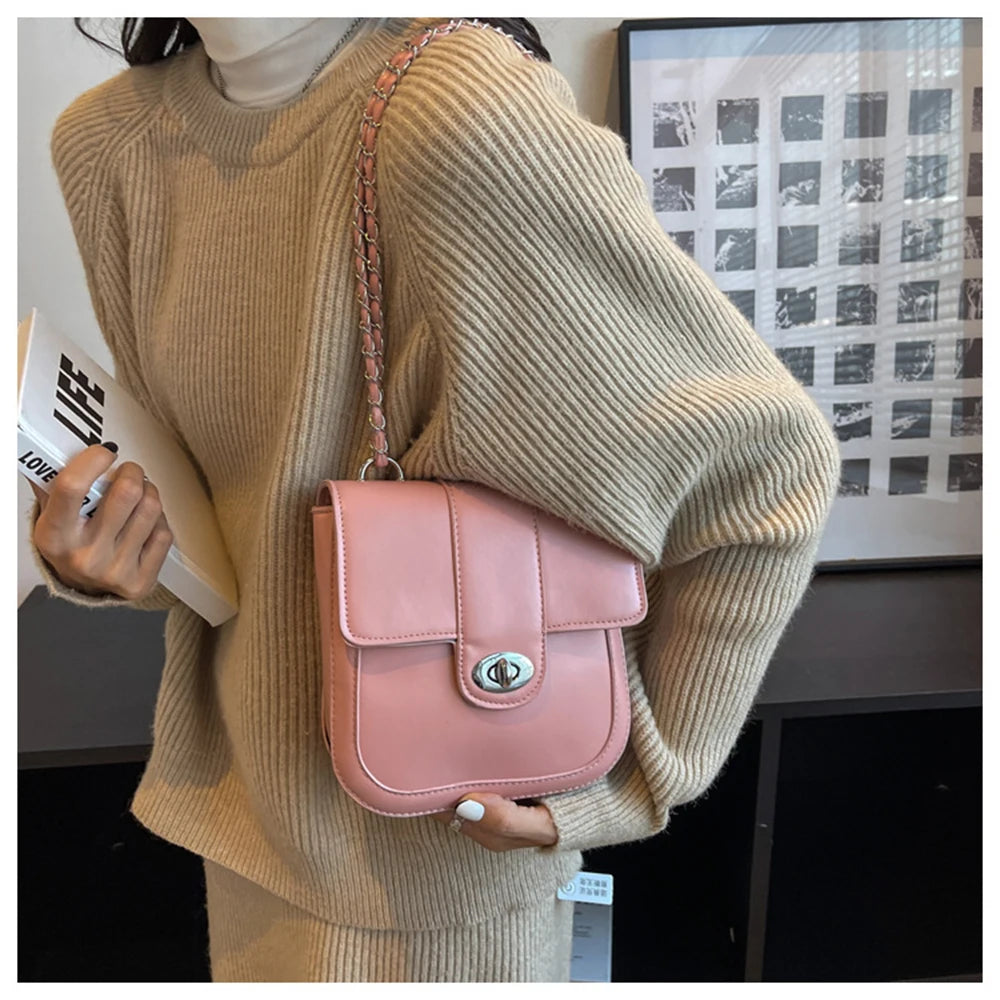Texture Chain Square Shoulder Bags Female Messenger Bags Solid Casual B