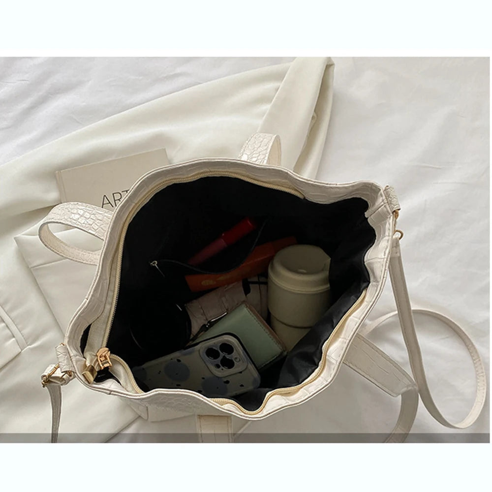 Crocodile Pattern Large Shoulder Bag for Women - Shopping & Travel Tote