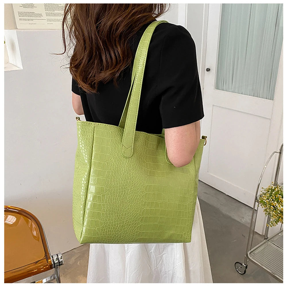 Crocodile Pattern Large Shoulder Bag for Women - Shopping & Travel Tote