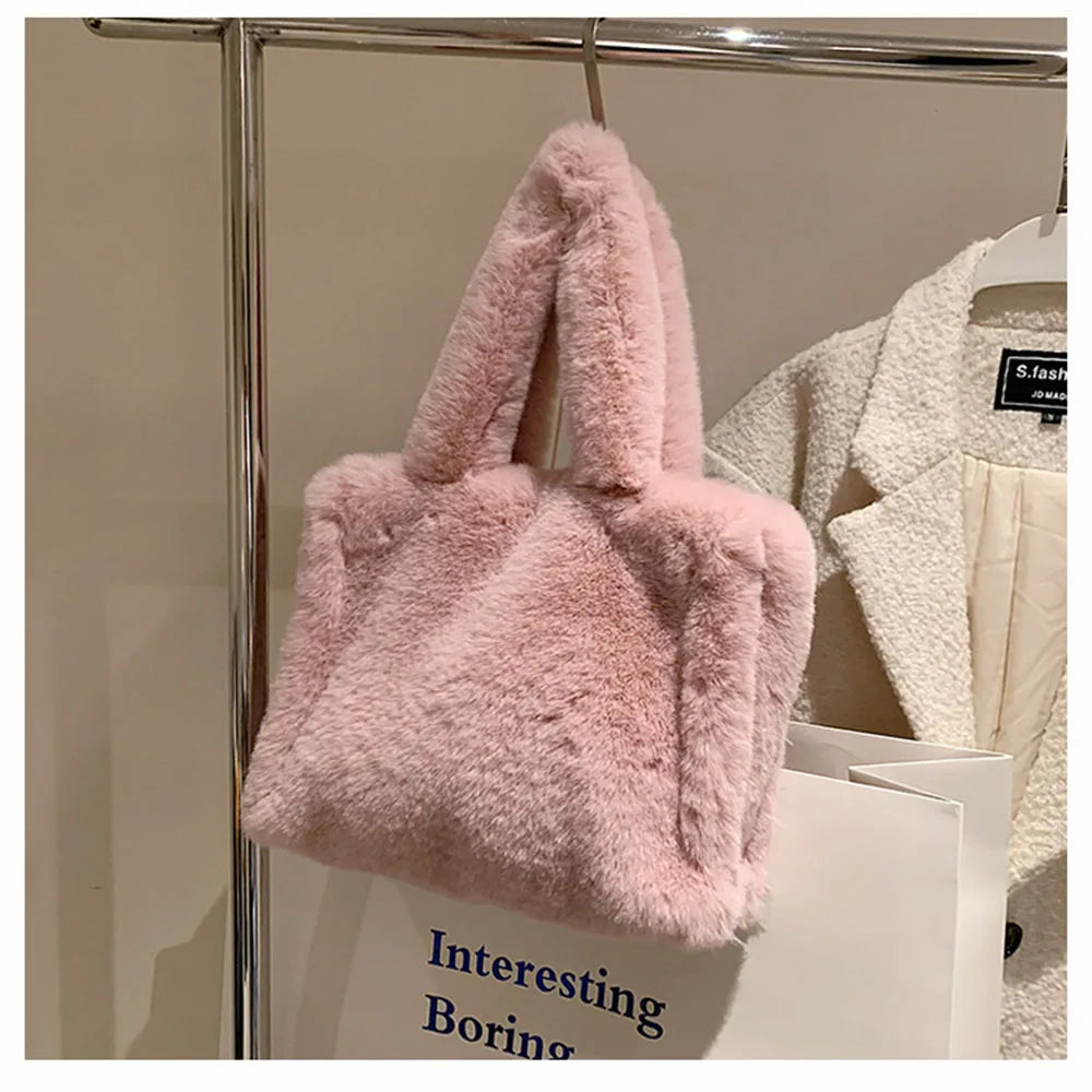 Winter Plush Shoulder Bag Soft Warm Handbag