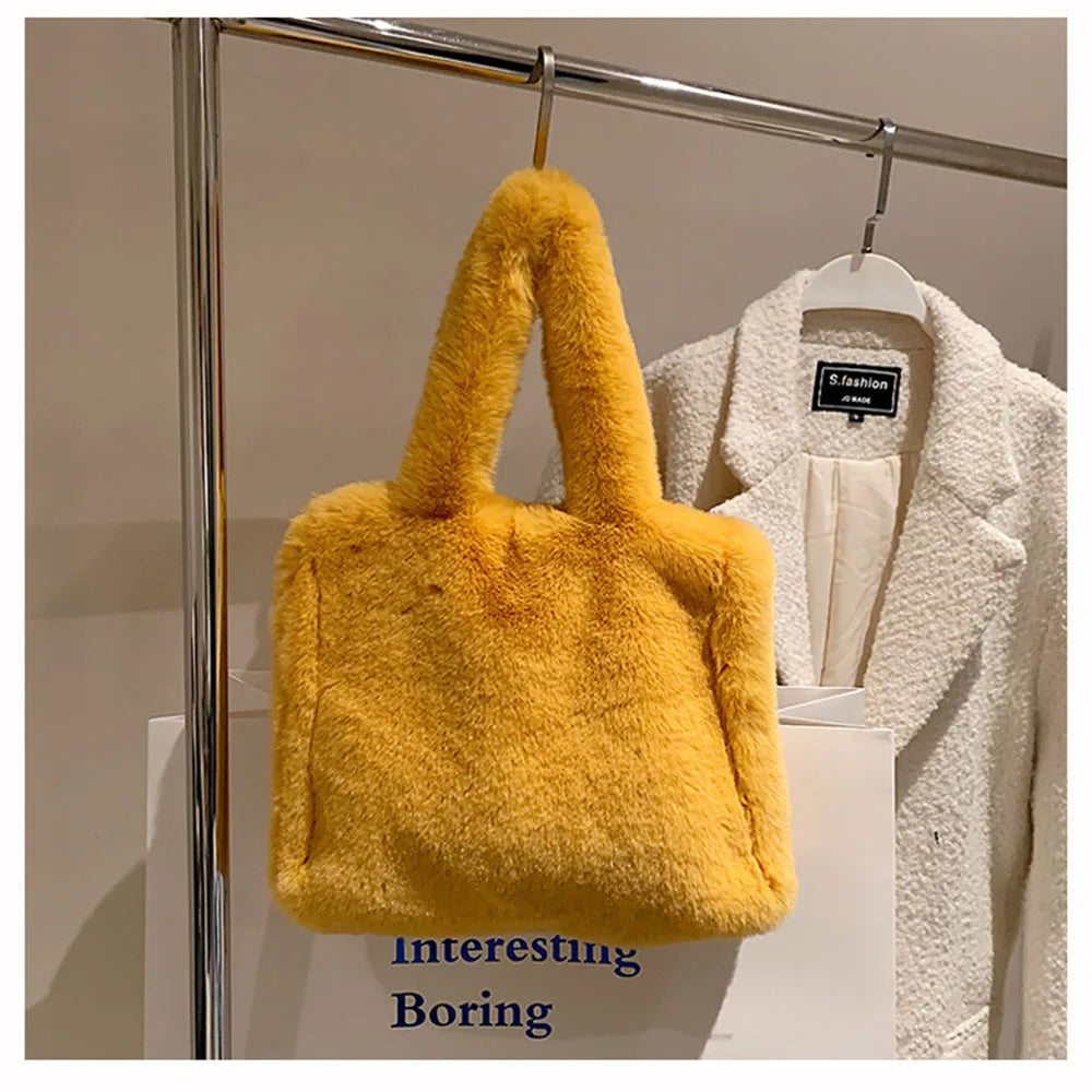 Winter Plush Shoulder Bag Soft Warm Handbag