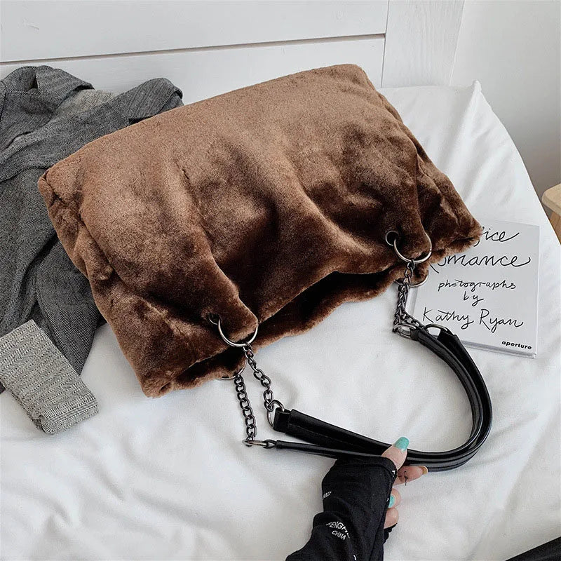 Winter Plush Shoulder Bag Soft Fur Large Capacity Purse