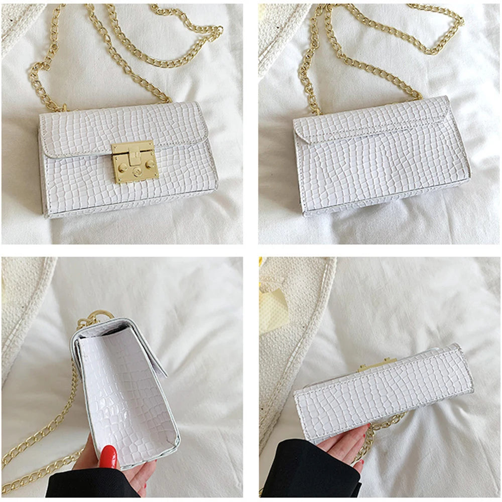 Crocodile Pattern Shoulder Bag Sweet Chain Crossbody Armpit Bag