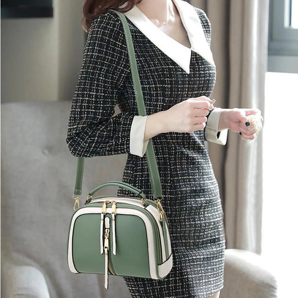 Women Contrast Handbags Pu Leather Square Shoulder Bags