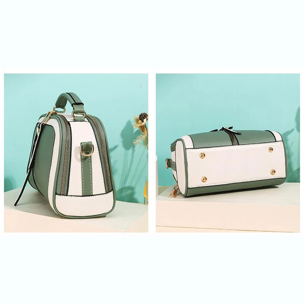 Women Contrast Handbags Pu Leather Square Shoulder Bags