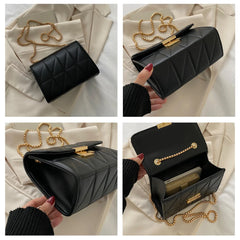 Soft Leather Chain Shoulder Bag Crossbody Lattice Bag