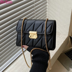 Soft Leather Chain Shoulder Bag Crossbody Lattice Bag