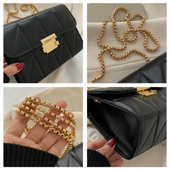 Soft Leather Chain Shoulder Bag Crossbody Lattice Bag