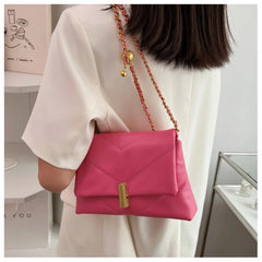 Textured Messenger Bag Chain Stripe Shoulder Bag Golden Beads Square PU Leather