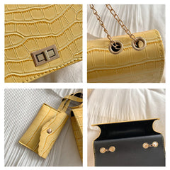Stone Pattern Leather Shoulder Bag Chain Square Crossbody