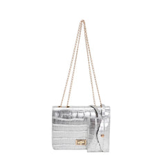 Stone Pattern Leather Shoulder Bag Chain Square Crossbody