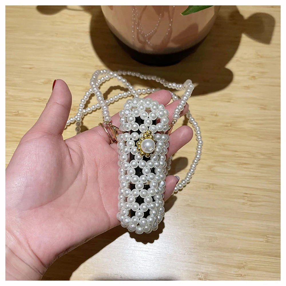 Mini Lipstick Shoulder Bag with Pearl Braided Detail