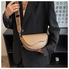 Solid Saddle Shoulder Bag Textured Crossbody Bag with Silk Scarf Decoration