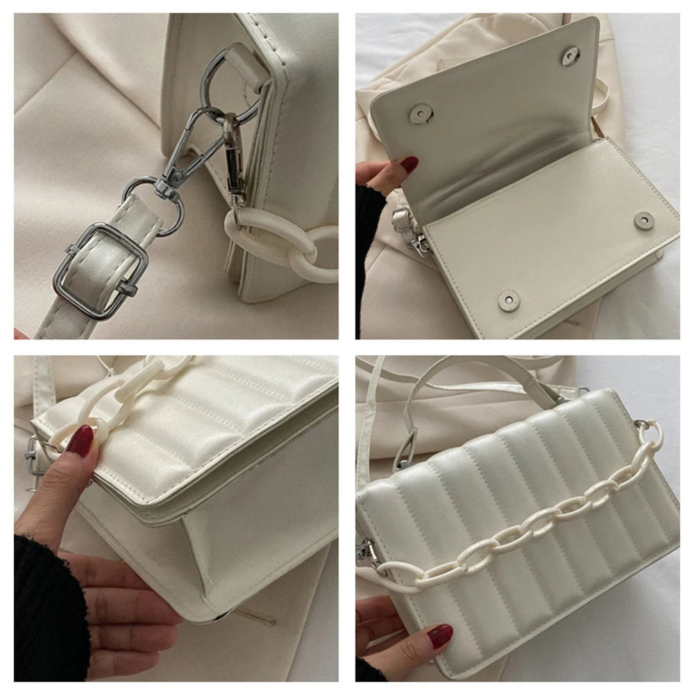 Women Stripe Handbags Solid Chain Shoulder Bags Horizontal Square Messenger Bags