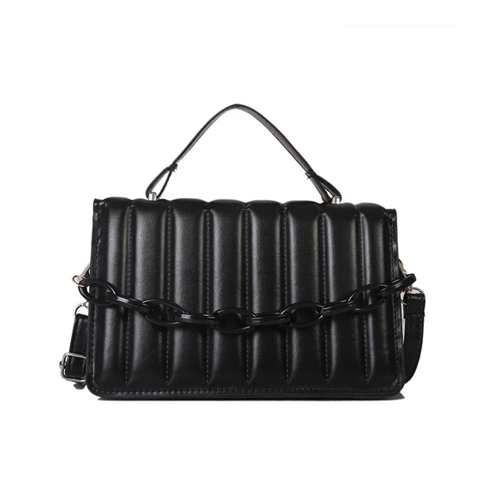 Women Stripe Handbags Solid Chain Shoulder Bags Horizontal Square Messenger Bags