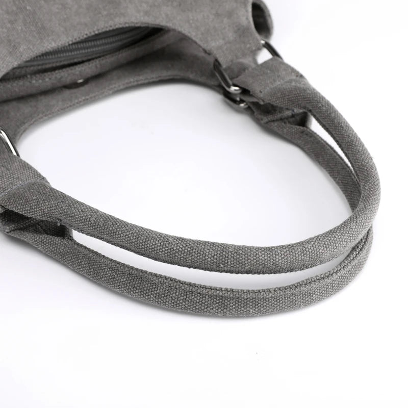 Canvas Women Shoulder Bag Multi-layer Pockets Casual Tote Shopping Hobos