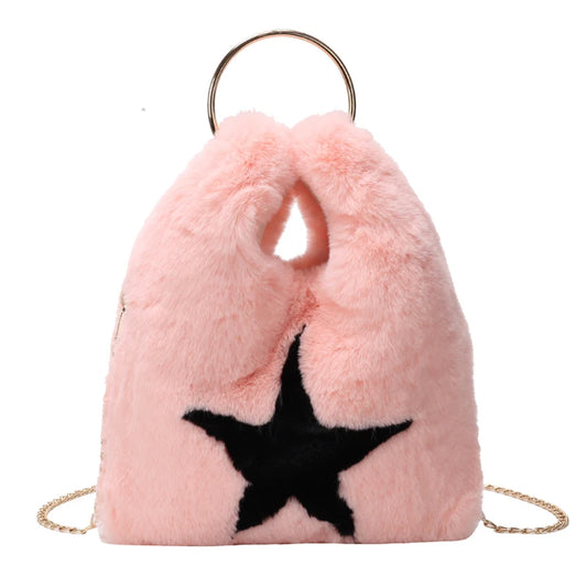 Women Winter Cross Body Bag Faux Fur Shoulder Handbag