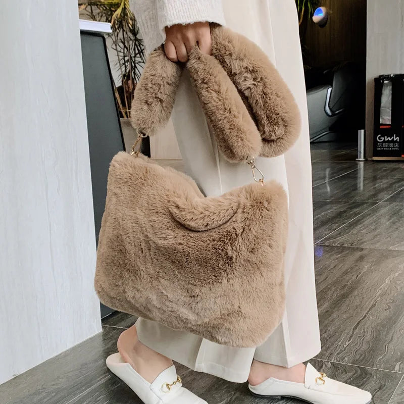 Plush Fur Shoulder Hobo Handbag Large Purse Sac