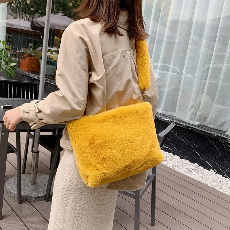 Plush Fur Shoulder Hobo Handbag Large Purse Sac