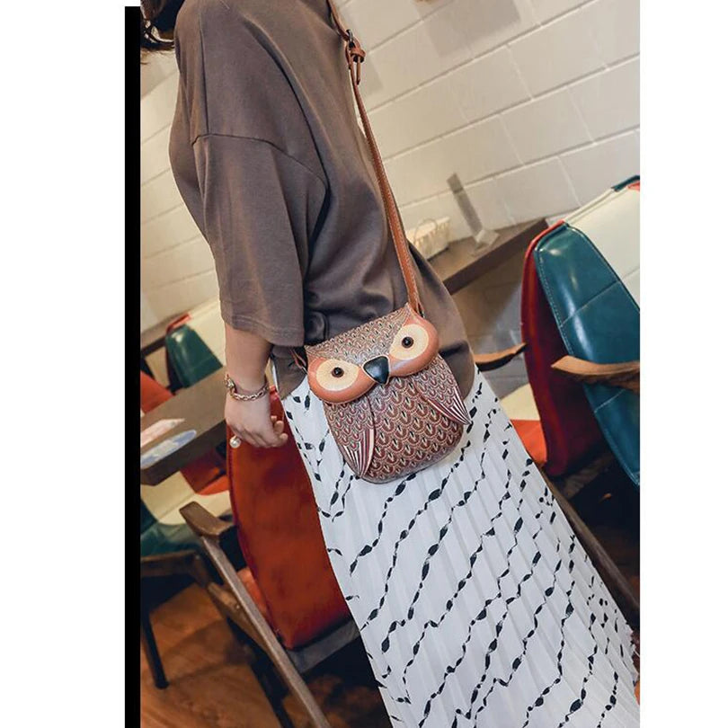 3D Owl Phone Shoulder Bag Women PU Leather Messenger Bag