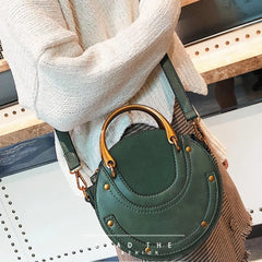 Round Metal Ring Handbag Small Shoulder Bag Women Mini Circle Bag