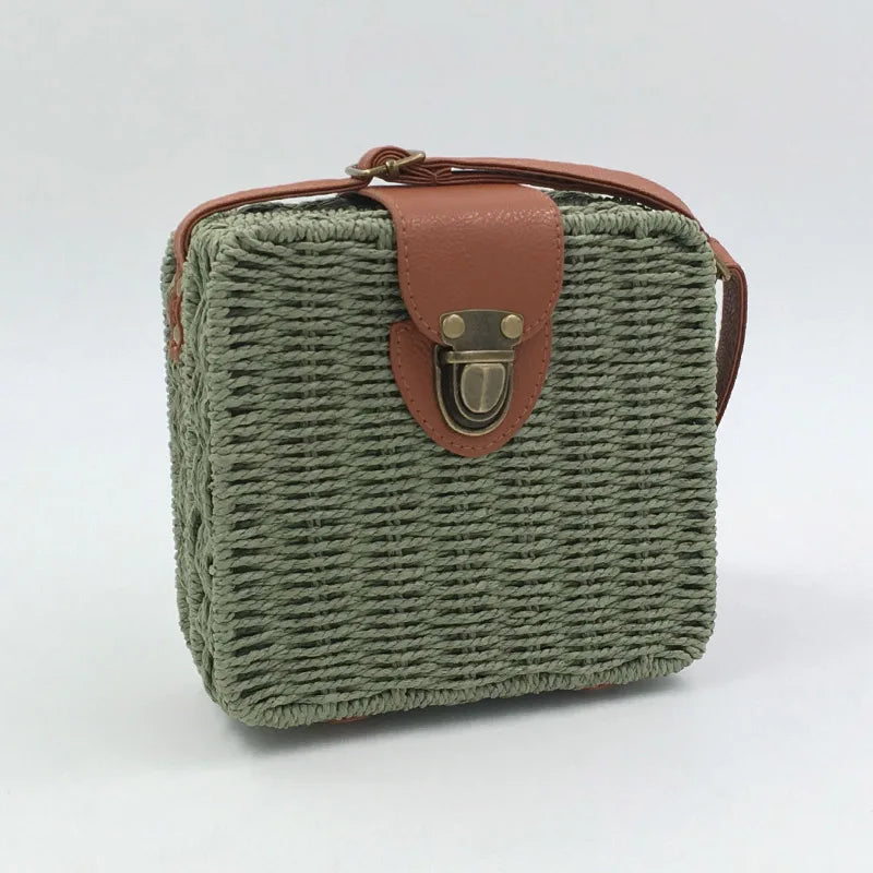 Hand-woven Straw Bag Women Small Shoulder Boho Beach Bag Crossbody Travel