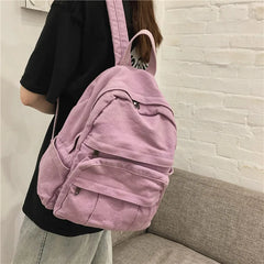 Retro College Student Backpack Washed Canvas Bag
