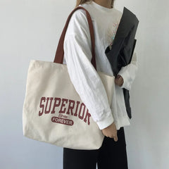 Canvas Women's Shoulder Bag Large Capacity Retro Ins Travel Tote Bag