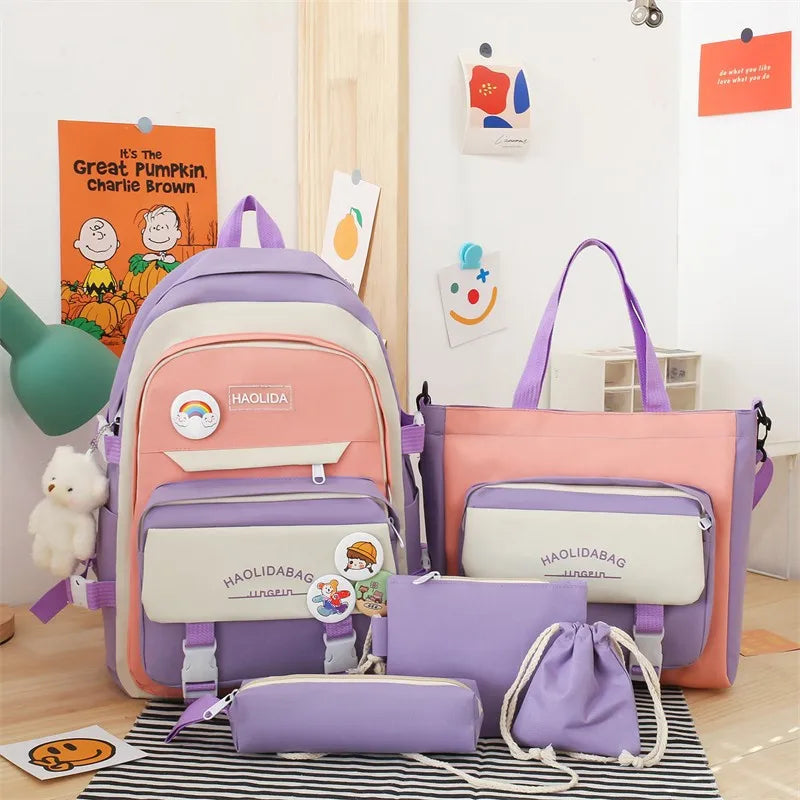 Girls Campus School Bag Set Large Capacity Backpacks for Students