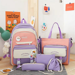 Girls Campus School Bag Set Large Capacity Backpacks for Students